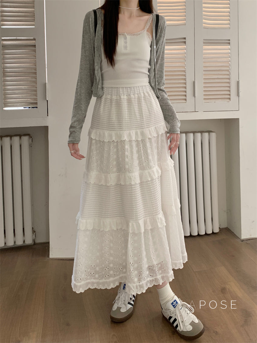 Aaralyn Tiered Lace Midi Skirt