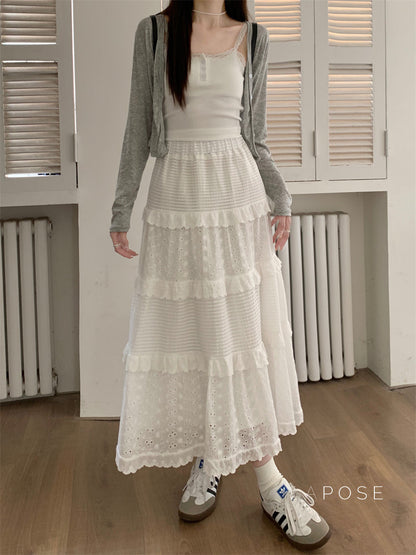Aaralyn Tiered Lace Midi Skirt