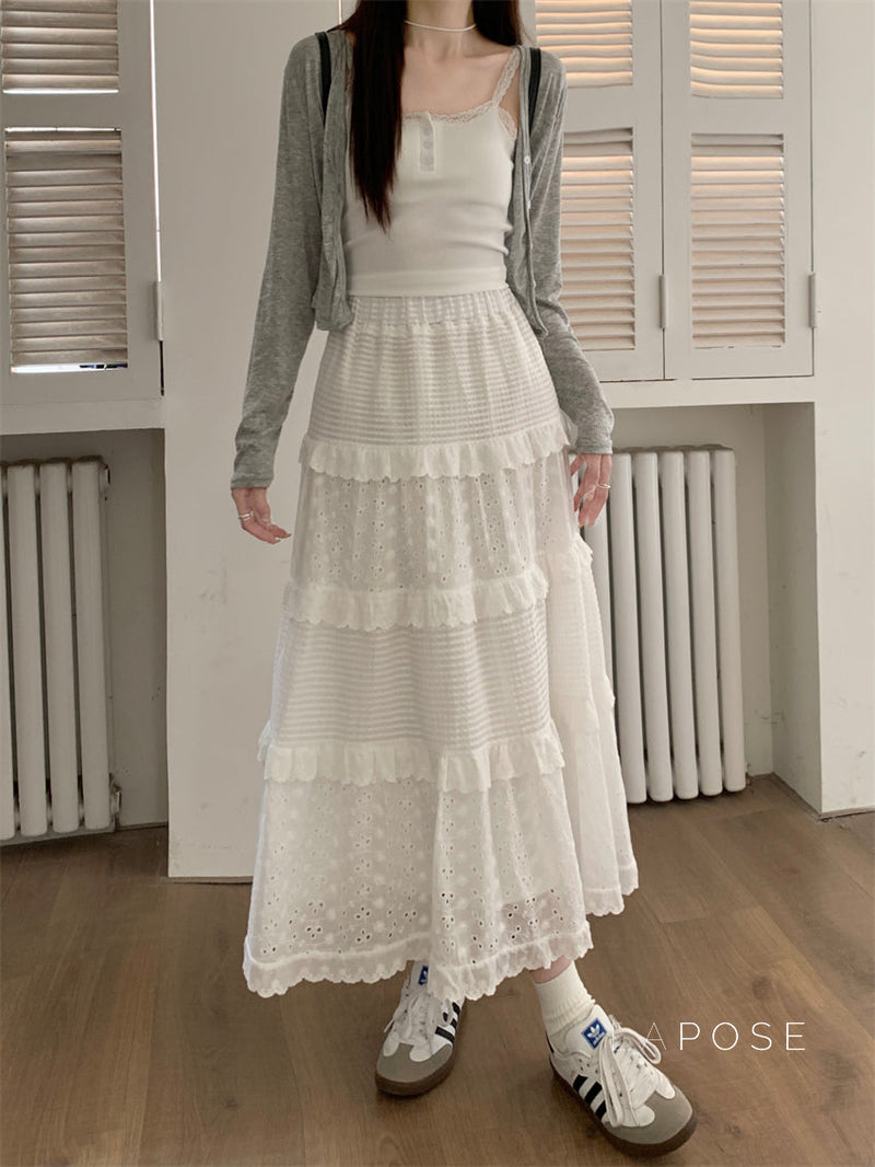 Aaralyn Tiered Lace Midi Skirt