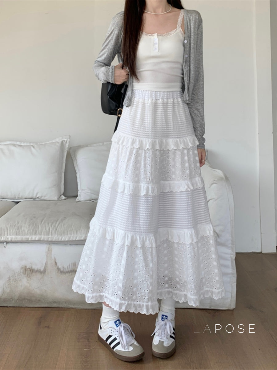 Aaralyn Tiered Lace Midi Skirt