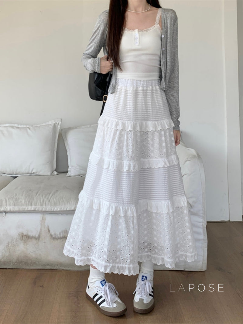 Aaralyn Tiered Lace Midi Skirt