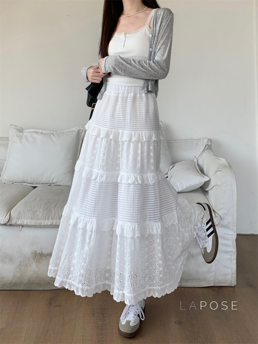 Aaralyn Tiered Lace Midi Skirt