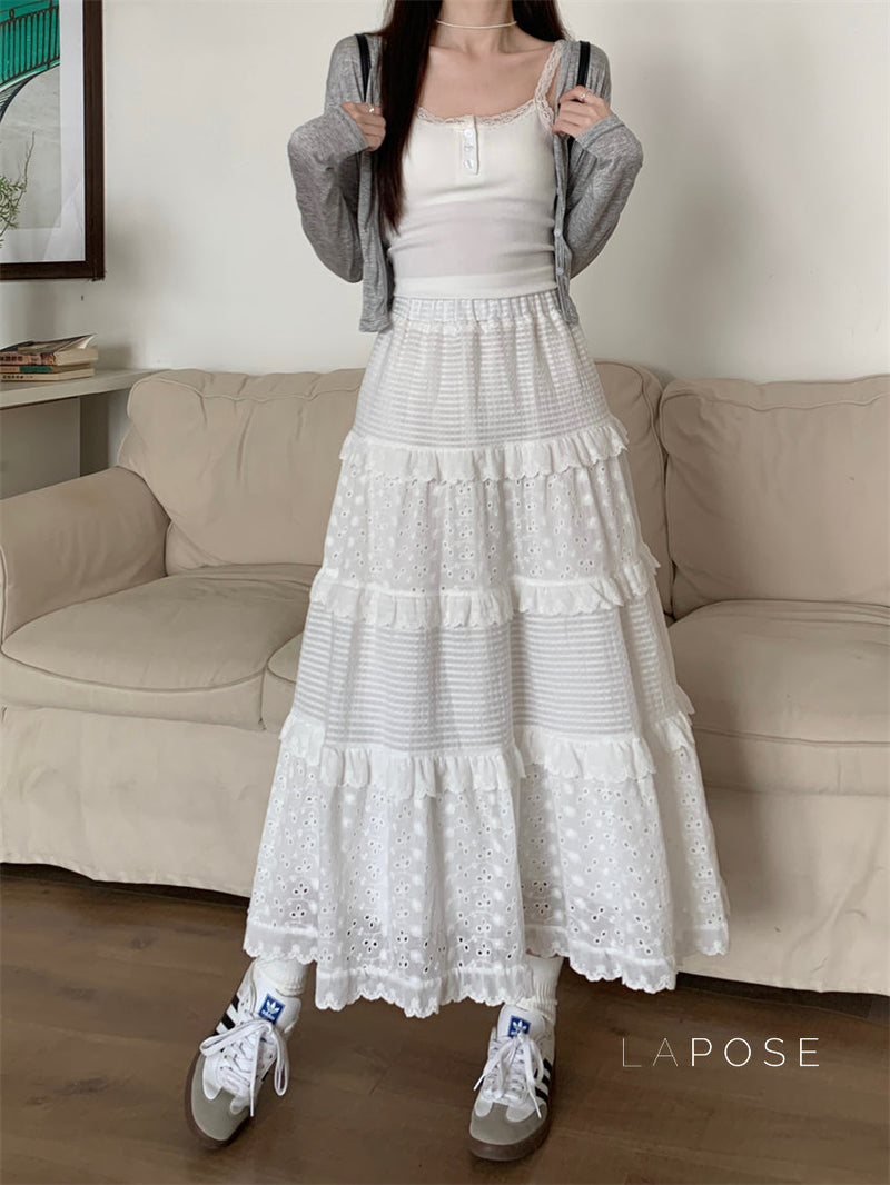 Aaralyn Tiered Lace Midi Skirt