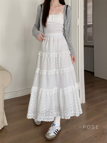 Aaralyn Tiered Lace Midi Skirt