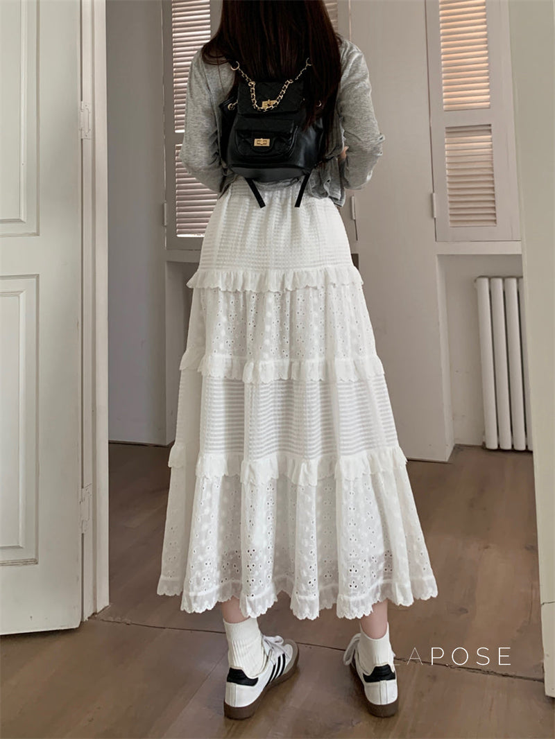 Aaralyn Tiered Lace Midi Skirt