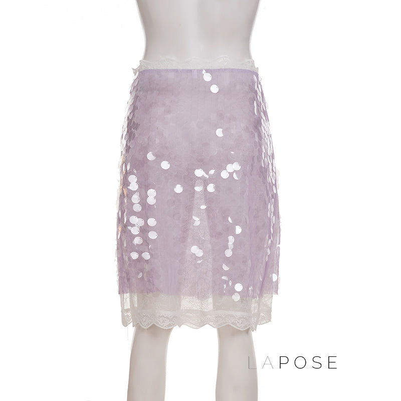 Aarna Sequin Lace Detail Midi Skirt