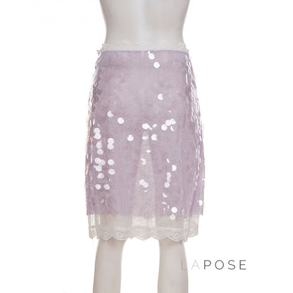 Aarna Sequin Lace Detail Midi Skirt