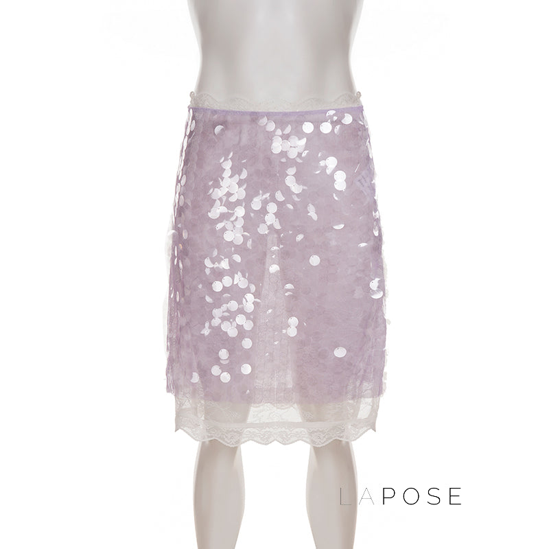 Aarna Sequin Lace Detail Midi Skirt