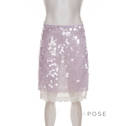 Aarna Sequin Lace Detail Midi Skirt
