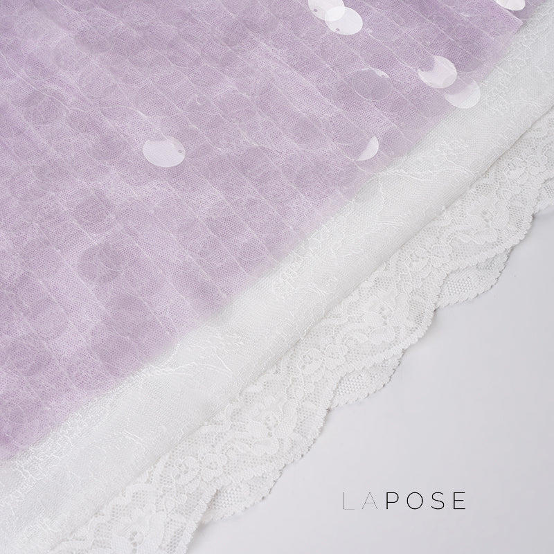 Aarna Sequin Lace Detail Midi Skirt