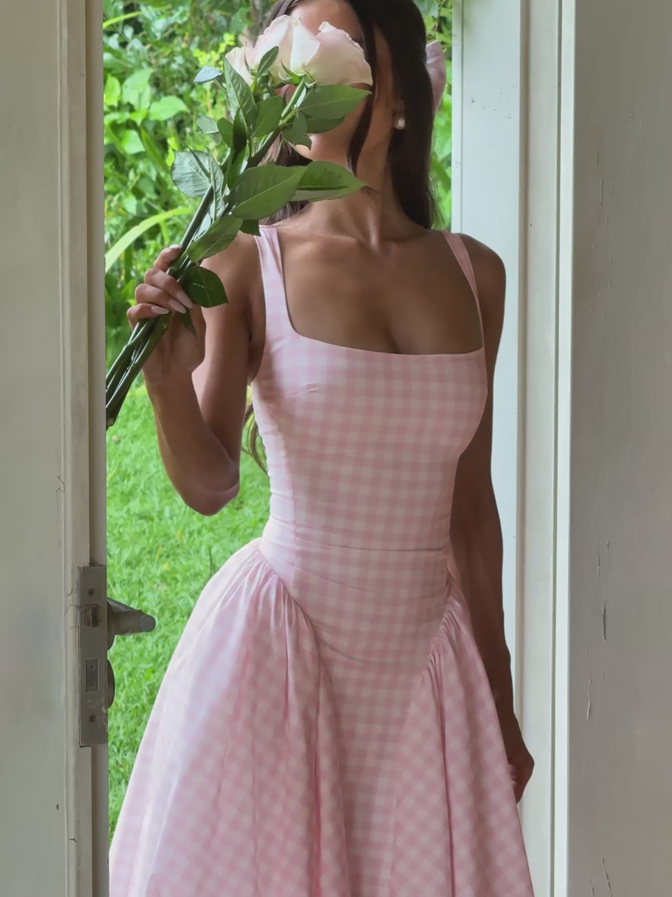 Adalae Plaid Backless Midi Dress