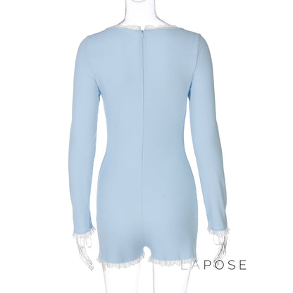 Adalida Sky Blue Lace Romper