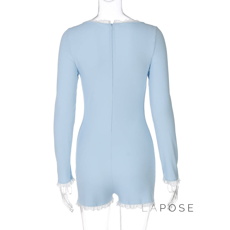 Adalida Sky Blue Lace Romper