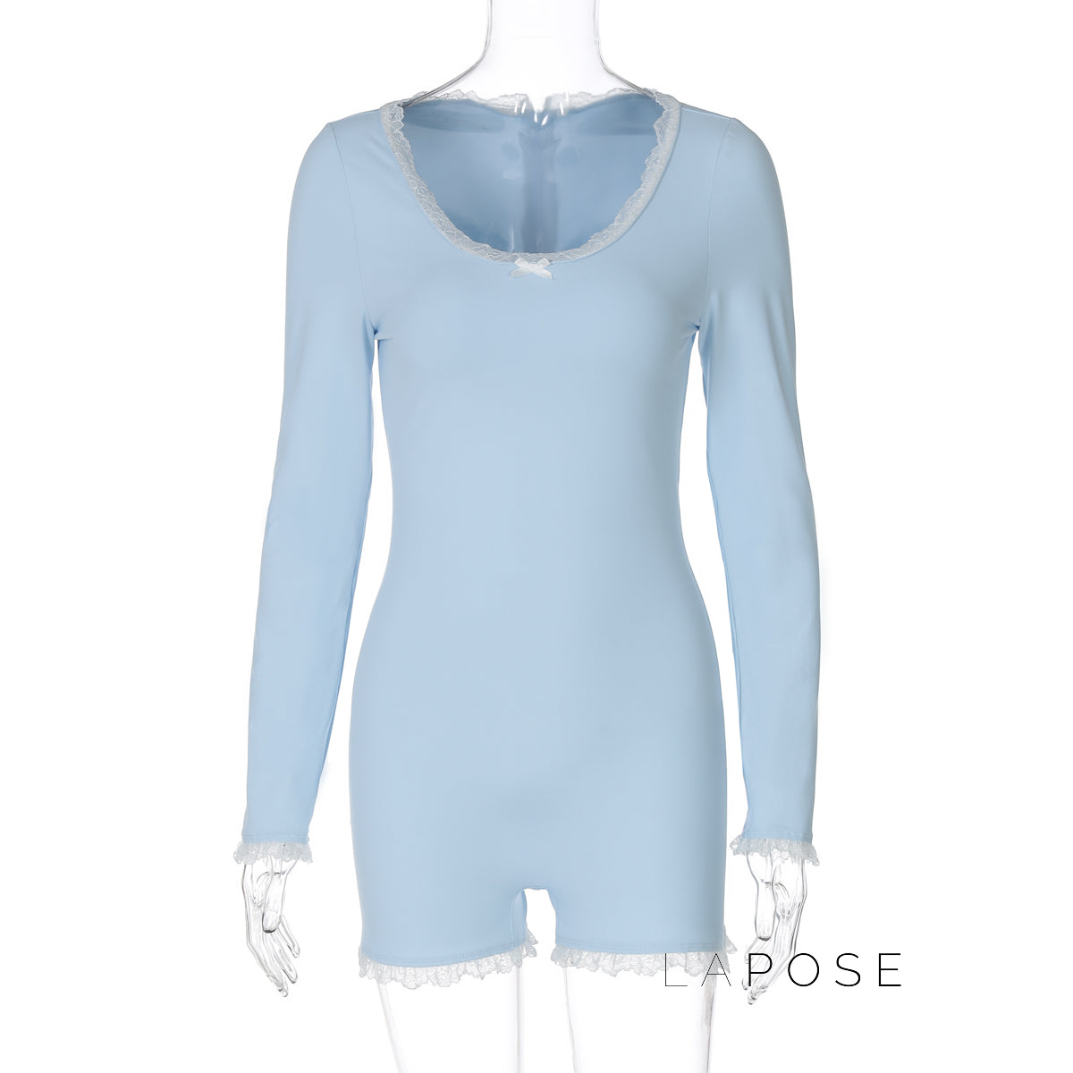 Adalida Sky Blue Lace Romper
