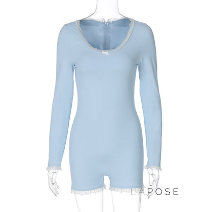 Adalida Sky Blue Lace Romper