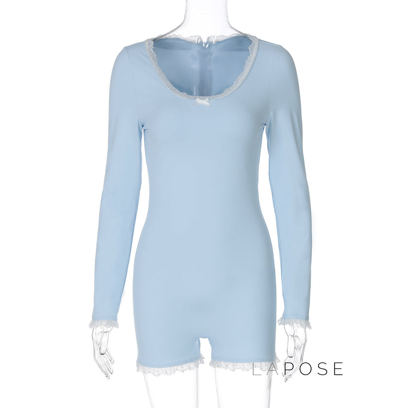 Adalida Sky Blue Lace Romper