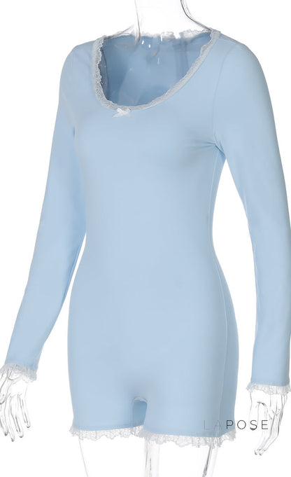 Adalida Sky Blue Lace Romper