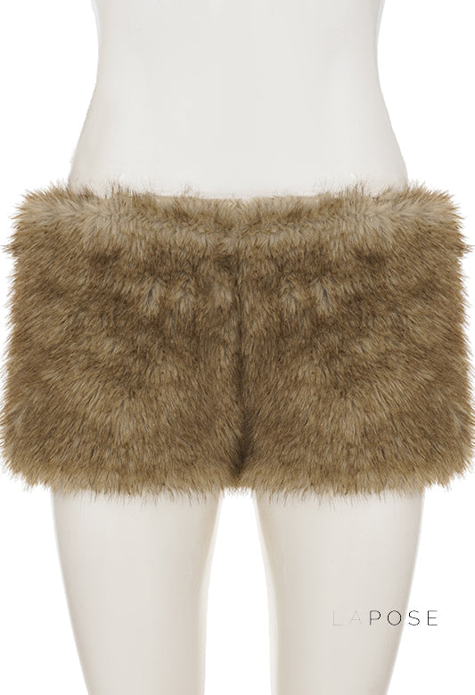 Adeline Khaki Faux Fur Shorts