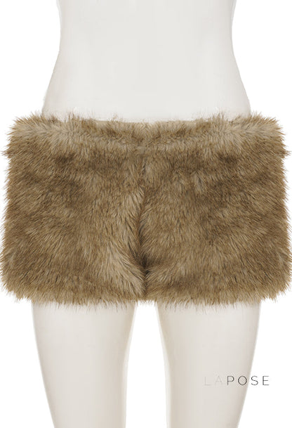 Adeline Khaki Faux Fur Shorts