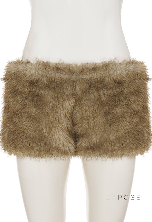 Adeline Khaki Faux Fur Shorts