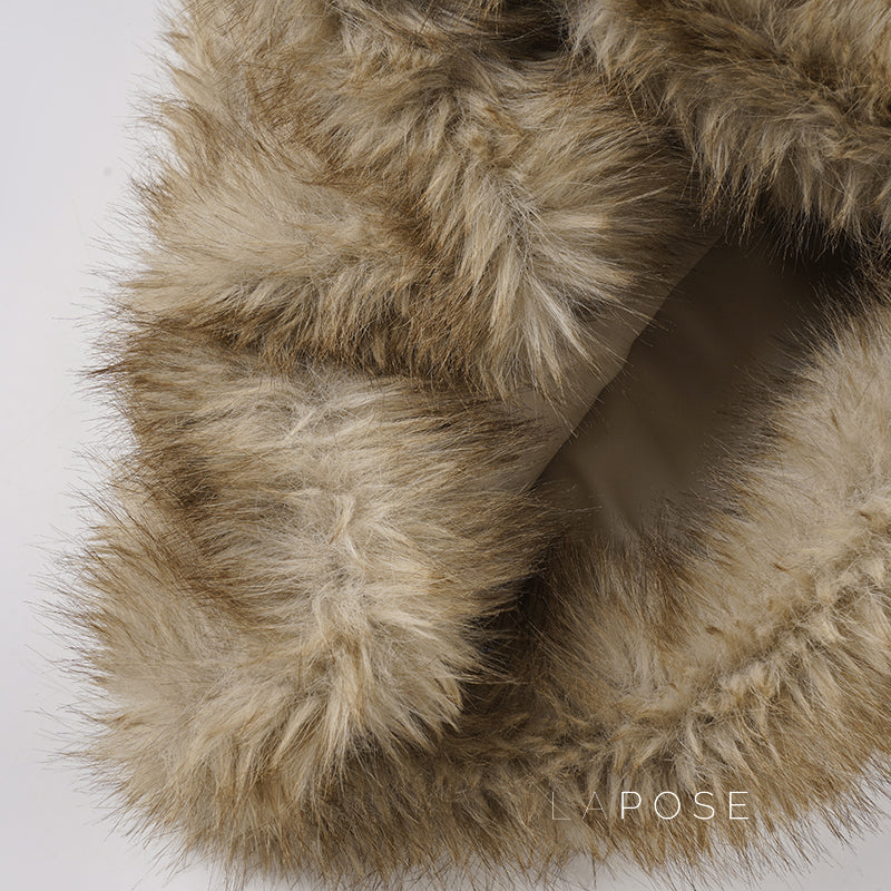 Adeline Khaki Faux Fur Shorts