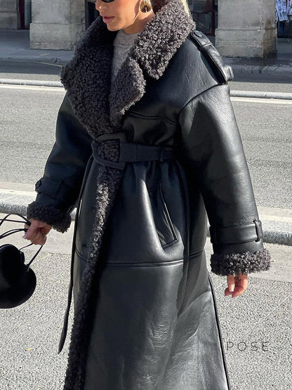 Aditri Faux Leather Long Coat