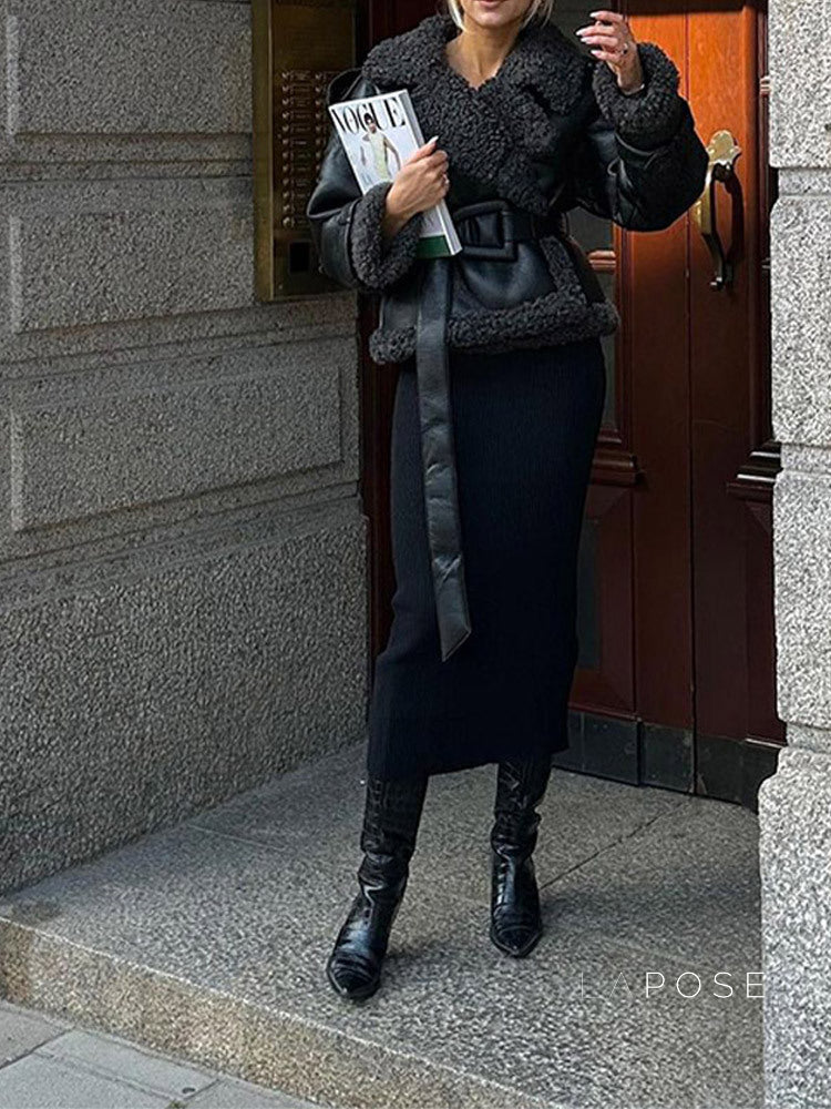 Aditri Faux Leather Long Coat