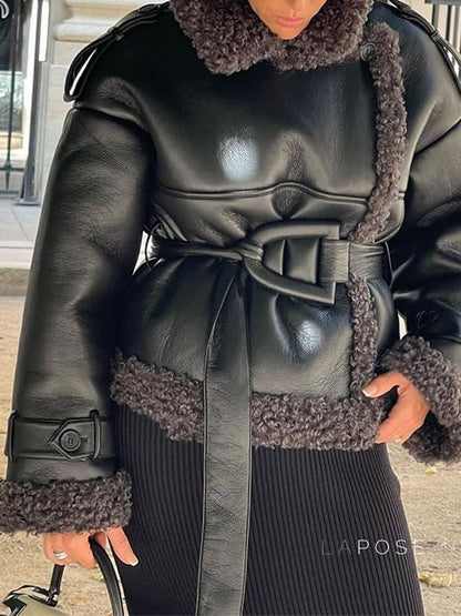 Aditri Faux Leather Long Coat