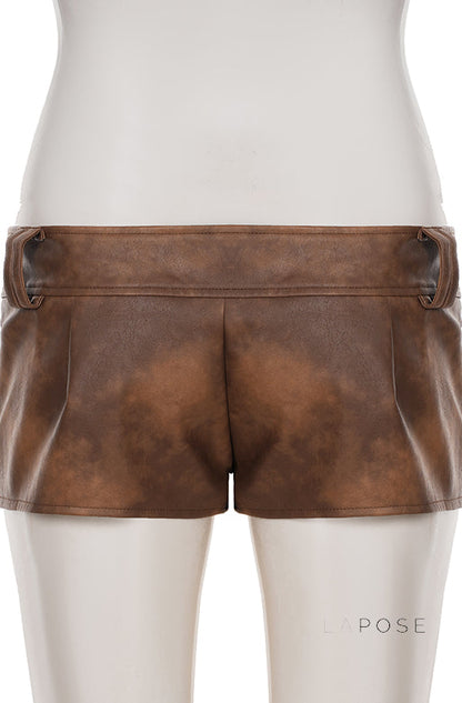 Ainslie Brown Faux Leather Biker Shorts