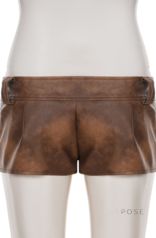 Ainslie Brown Faux Leather Biker Shorts