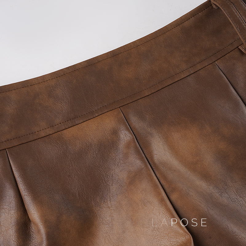 Ainslie Brown Faux Leather Biker Shorts