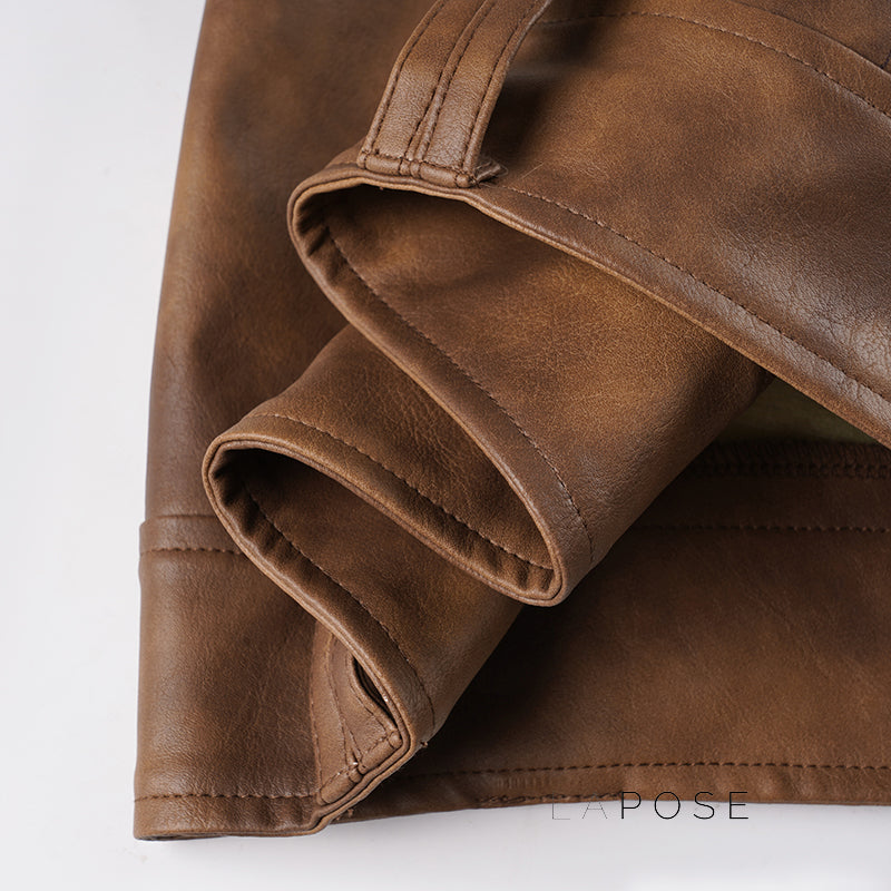 Ainslie Brown Faux Leather Biker Shorts