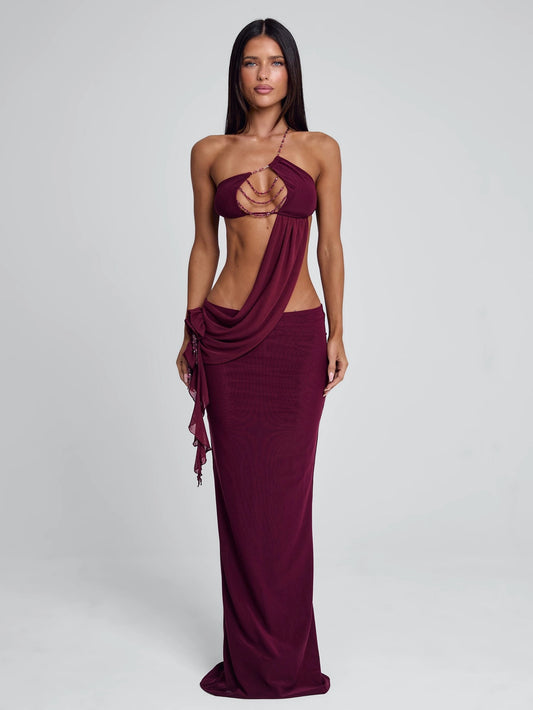 Akilah Asymmetric Beaded Maxi Dress