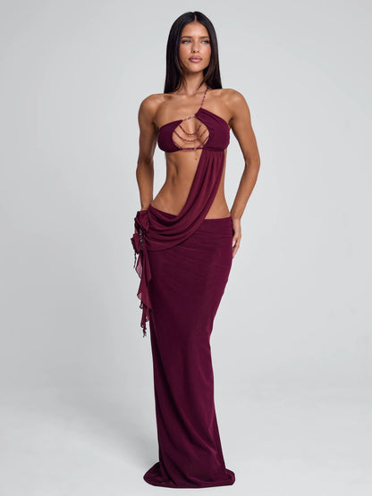 Akilah Asymmetric Beaded Maxi Dress