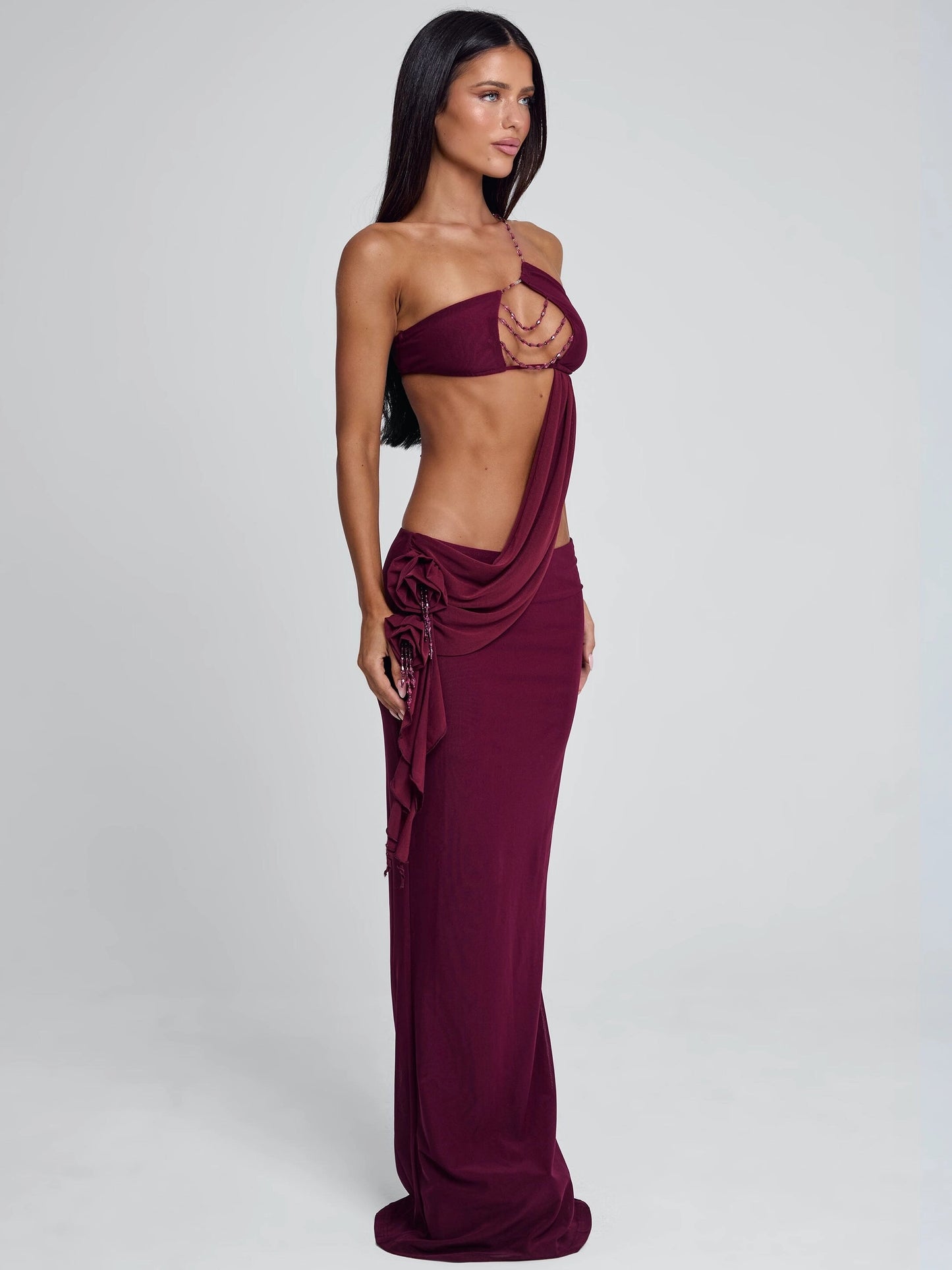 Akilah Asymmetric Beaded Maxi Dress