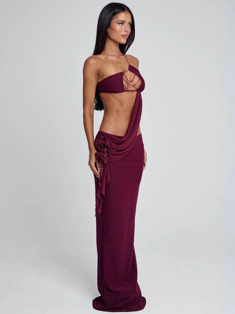 Akilah Asymmetric Beaded Maxi Dress