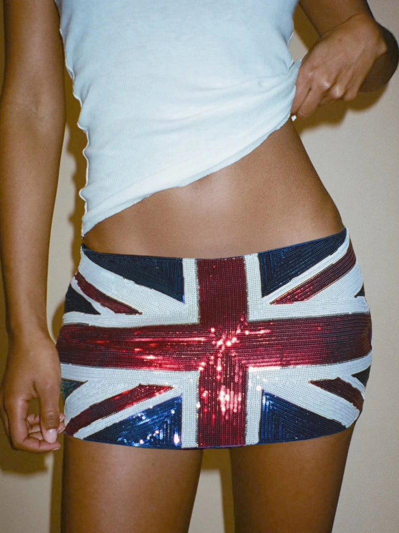 Uk Flag Sequin Mini Skirt