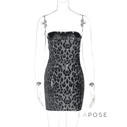 Arleen Strapless Sequin Leopard Mini Dress