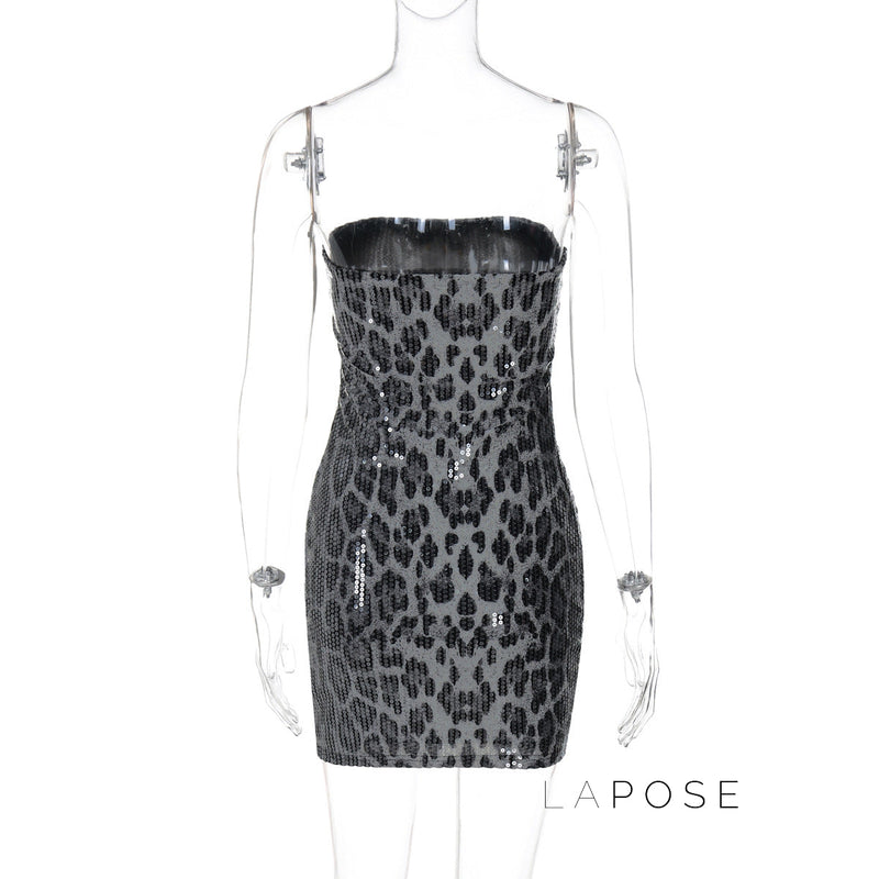 Arleen Strapless Sequin Leopard Mini Dress