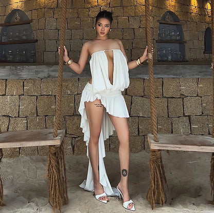 Asymmetric Draped Cut-out Mini Dress