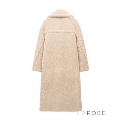 Athalia Double-breasted Long Teddy Coat