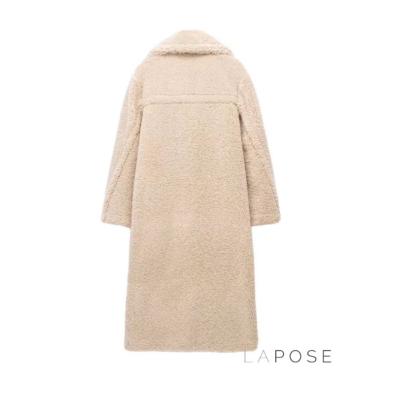 Athalia Double-breasted Long Teddy Coat