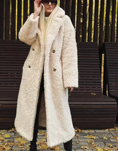 Athalia Double-breasted Long Teddy Coat