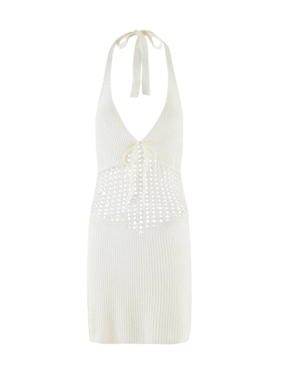 Auriella Crochet Halter Mini Dress