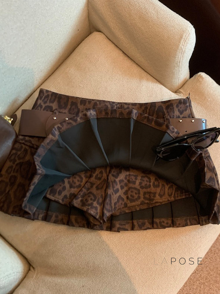 Avery Leopard Pleated Mini Skirt