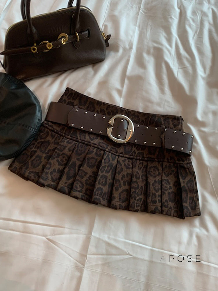 Avery Leopard Pleated Mini Skirt