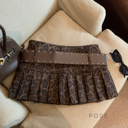Avery Leopard Pleated Mini Skirt