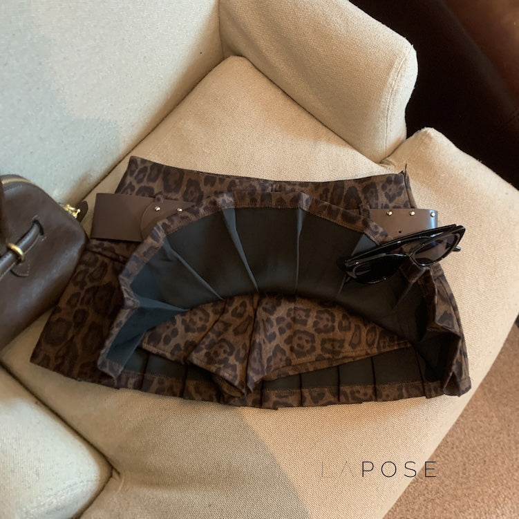 Avery Leopard Pleated Mini Skirt