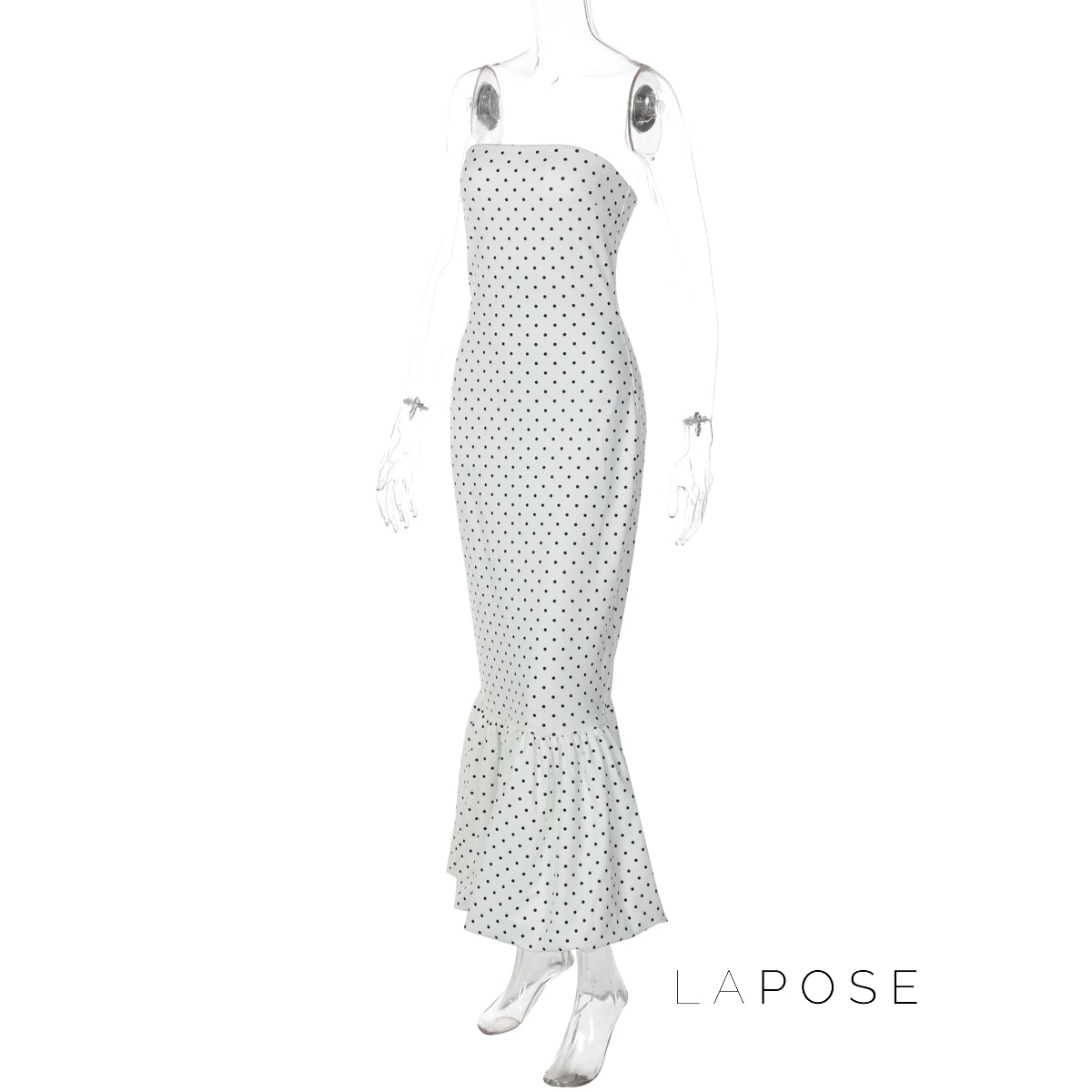 Azaria Polka Dot Strapless Midi Dress