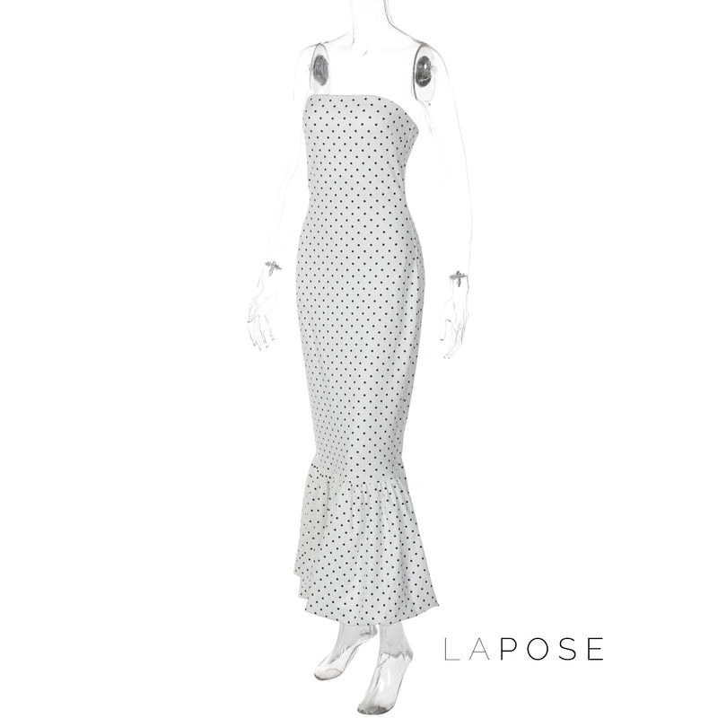 Azaria Polka Dot Strapless Midi Dress
